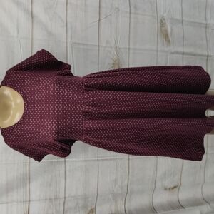 𝅺SUZANNE Betro Cap Sleeve Burgundy w/White Polka Dot Dress Size Medium